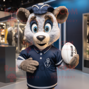 Navy Aglet mascot costume character dressed with a Rugby Shirt and Mittens