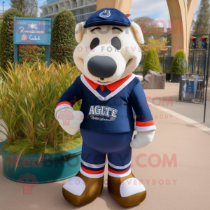 Navy Aglet mascot costume character dressed with a Rugby Shirt and Mittens