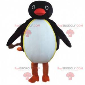 Mascota pingüino blanco y negro, regordeta y divertida -