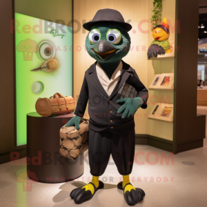 Olive Blackbird mascot costume character dressed with a Capri Pants and Coin purses