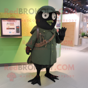 Olive Blackbird mascot costume character dressed with a Capri Pants and Coin purses