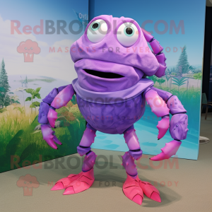 Lavender Crab mascot costume character dressed with a Bermuda Shorts and Wraps