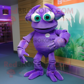 Lavender Crab mascot costume character dressed with a Bermuda Shorts and Wraps