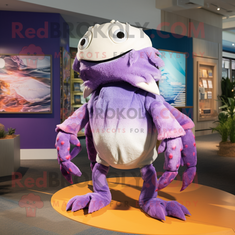 Lavender Crab mascot costume character dressed with a Bermuda Shorts and Wraps