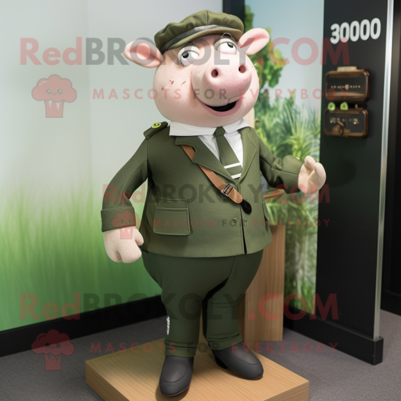 Olive Sow mascot costume character dressed with a Suit and Ties