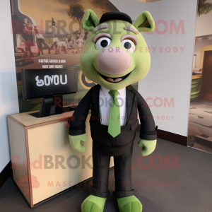 Olive Sow mascot costume character dressed with a Suit and Ties