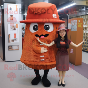 Rust Fried Rice mascot costume character dressed with a Mini Skirt and Hat pins