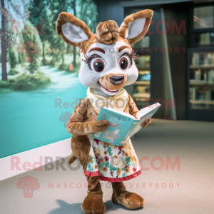 nan Deer mascot costume character dressed with a Playsuit and Reading glasses