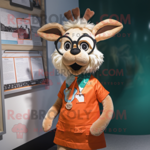 nan Deer mascot costume character dressed with a Playsuit and Reading glasses