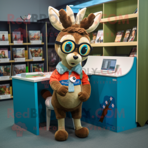 nan Deer mascot costume character dressed with a Playsuit and Reading glasses