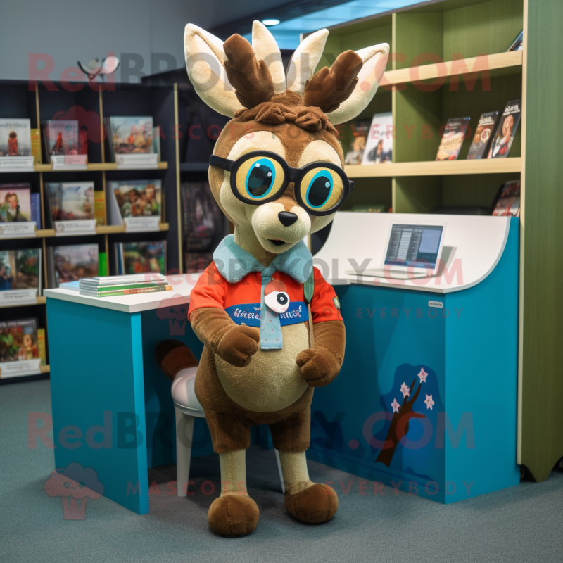 nan Deer mascot costume character dressed with a Playsuit and Reading glasses nan Deer mascot costume character dressed with a Playsuit and Reading glasses
