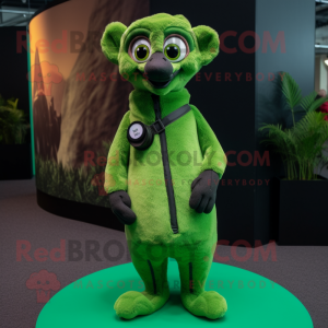 Lime Green Lemur mascot costume character dressed with a Turtleneck and Lapel pins
