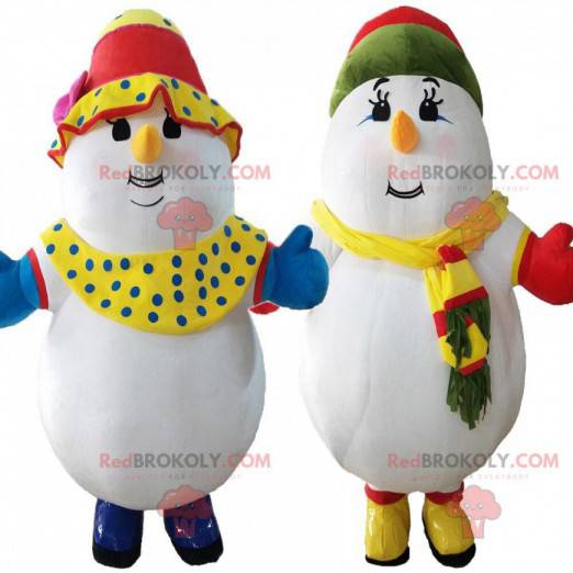 2 bunte Schneemänner, Wintermaskottchen - Redbrokoly.com