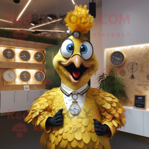 Gold Peacock maskot kostume...