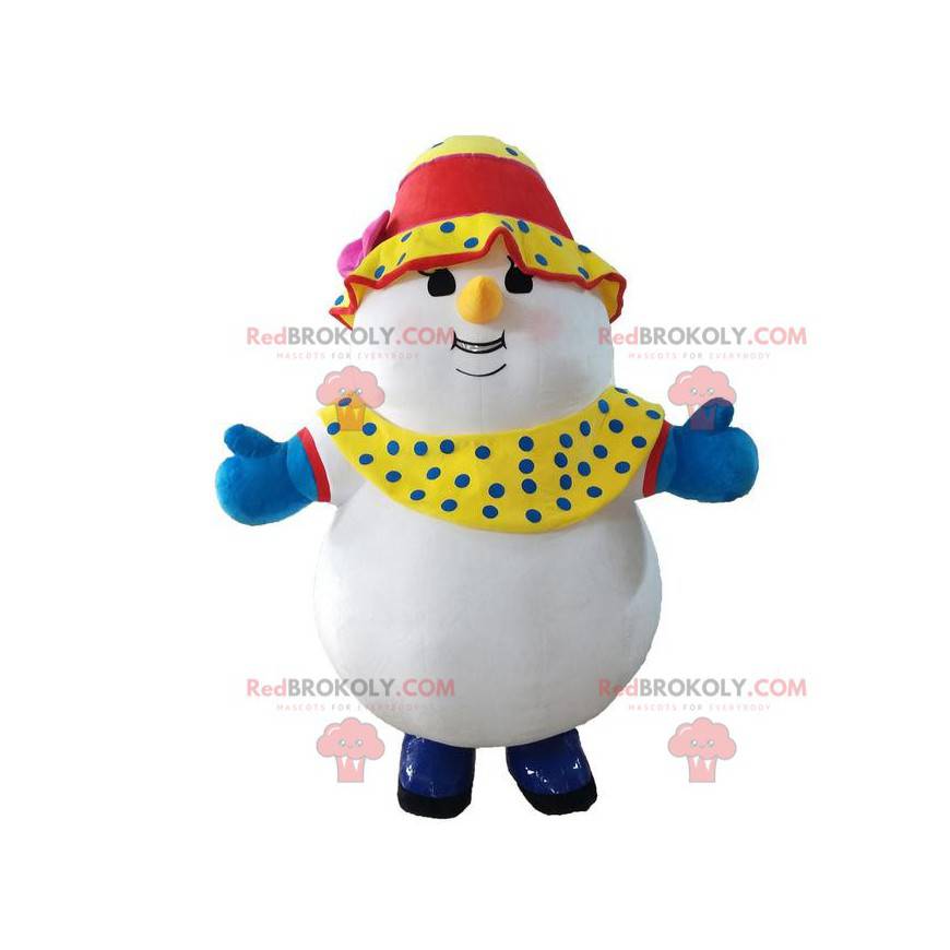 Mascot gran muñeco de nieve femenino, traje de invierno -