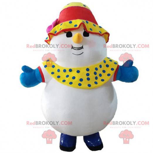 Mascotte de gros bonhomme de neige féminin, costume d'hiver -