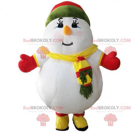 Mascotte de gros bonhomme de neige coloré, costume d'hiver -