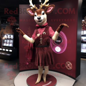 Maroon Deer mascot costume character dressed with a Mini Dress and Rings