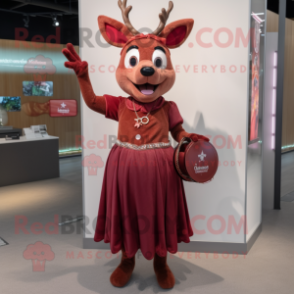 Maroon Deer mascot costume character dressed with a Mini Dress and Rings