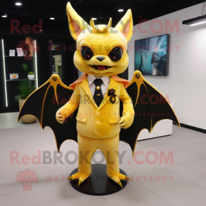 Yellow Fruit Bat mascot costume character dressed with a Suit Pants and Keychains