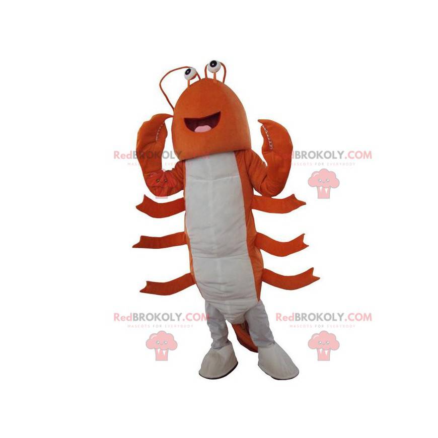 Mascotte de homard orange et blanc, costume d'écrevisse orange