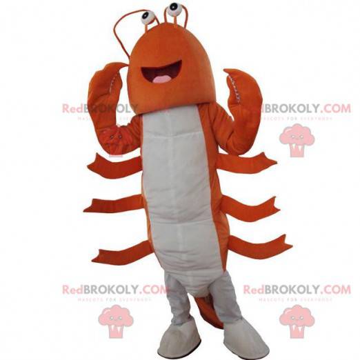 Mascota de langosta naranja y blanca, disfraz de cangrejo de