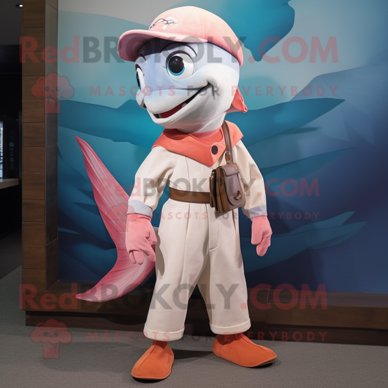 Peach Swordfish mascot costume character dressed with a Blouse and Belts