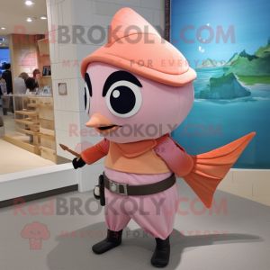 Peach Swordfish mascot costume character dressed with a Blouse and Belts