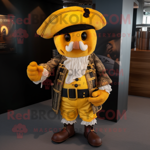 Yellow Pirate mascot costume character dressed with a Waistcoat and Anklets