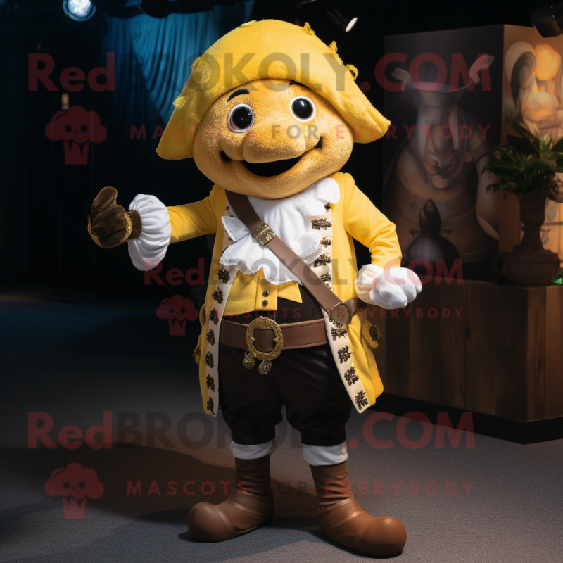 Yellow Pirate mascot costume character dressed with a Waistcoat and Anklets