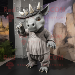 Grå Triceratops maskot...