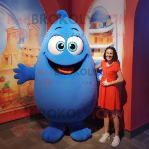 Blue Shakshuka mascot costume character dressed with a Pencil Skirt and Watches
