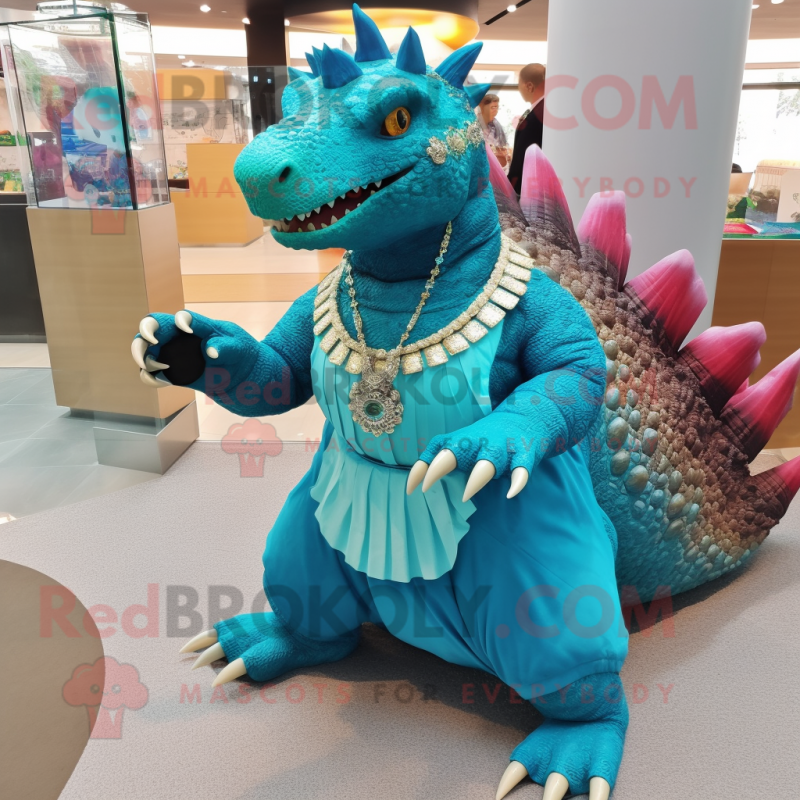 Turquoise Ankylosaurus mascot costume character dressed with a A-Line Skirt and Bracelets Turquoise Ankylosaurus mascot costume character dressed with a A-Line Skirt and Bracelets