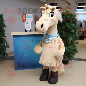 Beige Horse mascot costume character dressed with a Cocktail Dress and Scarves