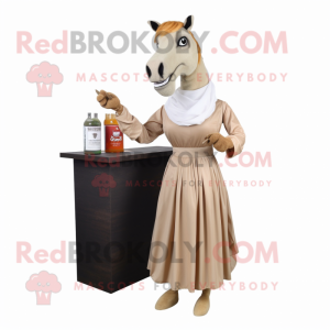 Beige Horse mascot costume character dressed with a Cocktail Dress and Scarves