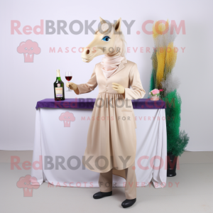 Beige Horse mascot costume character dressed with a Cocktail Dress and Scarves