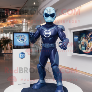 Navy Superhero mascot costume character dressed with a Jumpsuit and Smartwatches