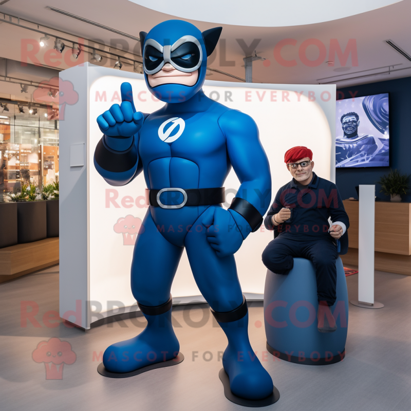 Navy Superhero mascot costume character dressed with a Jumpsuit and Smartwatches