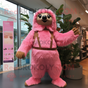 Pink Giant Sloth mascot costume character dressed with a Playsuit and Scarf clips