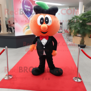 Peach Strawberry mascot costume character dressed with a Tuxedo and Shoe laces