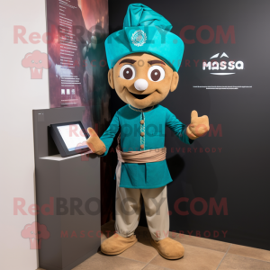 Teal Tikka Masala mascot costume character dressed with a Chinos and Digital watches