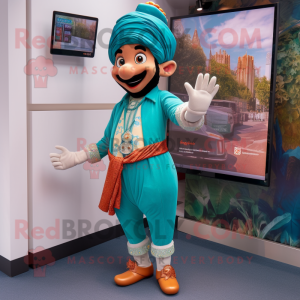 Teal Tikka Masala mascot costume character dressed with a Chinos and Digital watches