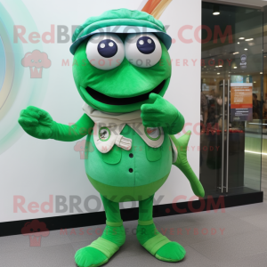 Green Salmon mascot costume character dressed with a Culottes and Bracelet watches