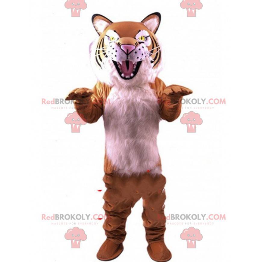 Bardzo realistyczna maskotka tygrysa wyglądająca zaciekłym