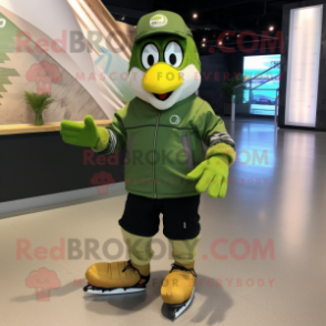 Olive Pair Of Ice Skates mascot costume character dressed with a Windbreaker and Bracelet watches