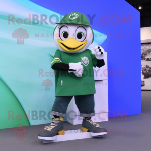 Olive Pair Of Ice Skates mascot costume character dressed with a Windbreaker and Bracelet watches