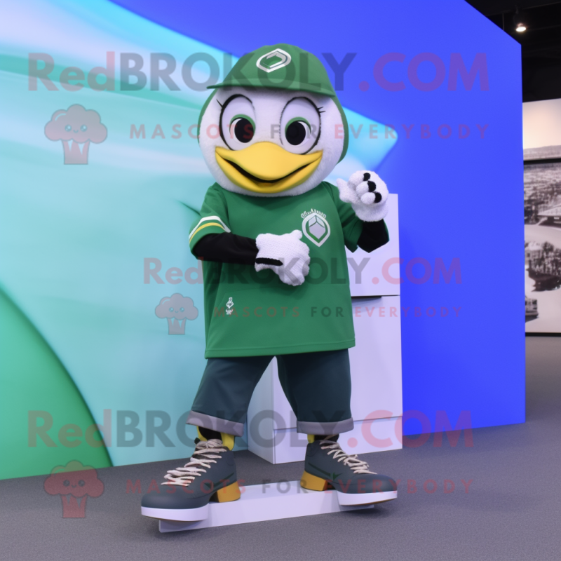 Olive Pair Of Ice Skates mascot costume character dressed with a Windbreaker and Bracelet watches