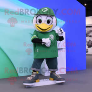 Olive Pair Of Ice Skates mascot costume character dressed with a Windbreaker and Bracelet watches