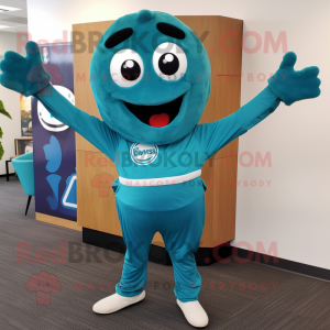 Teal Pizza mascot costume character dressed with a Yoga Pants and Scarf clips