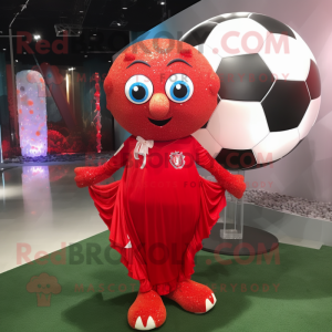 Red Soccer Goal mascot costume character dressed with a Evening Gown and Necklaces
